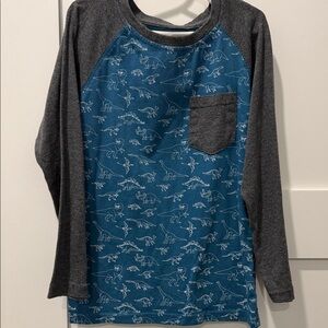 Distortion Dinosaur Print Long Sleeve Kids Tee - Blue and Gray